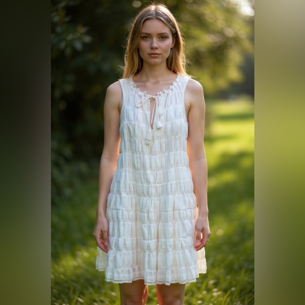 Max Studio White Ruffled Dress